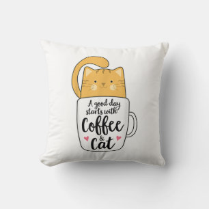 Funny Orange Cat Coffee Mug Cat Lover  Throw Pillow