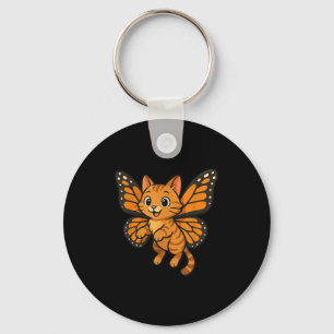 Funny Orange Cat Monarch Butterfly Mom Dad Kids Keychain