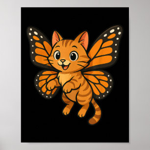Funny Orange Cat Monarch Butterfly Mom Dad Kids  Poster