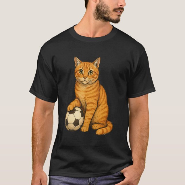 Funny Orange Cat Soccer T-Shirt (Front)