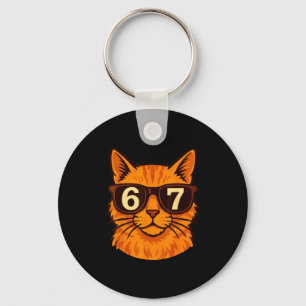 Funny Orange Cat Sungles 67 Six Seven Meme  Keychain