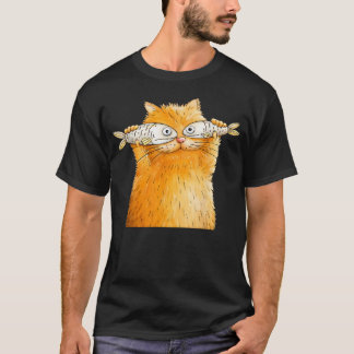 Funny Orange Cat With Fish Glasses T-Shirt