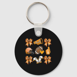 Funny Orange Cheer Coquette Football Mom Women Gir Keychain