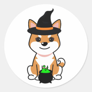 Funny orange dog is a witch classic round sticker