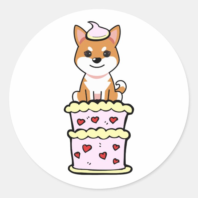 Funny orange dog jumping out of a cake classic round sticker (Front)