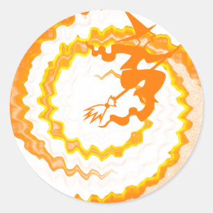 Funny orange flying witch magic spell Halloween Classic Round Sticker