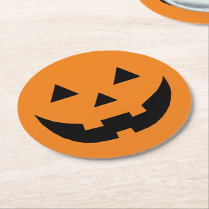 Funny orange Jack o lantern pumpkin face Halloween Round Paper Coaster