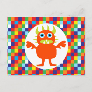 Funny Orange Monster Creature Bright Colour Blocks Postcard
