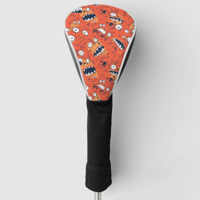 Funny Orange Monster Shouting Face  Golf Head Cover (Front)