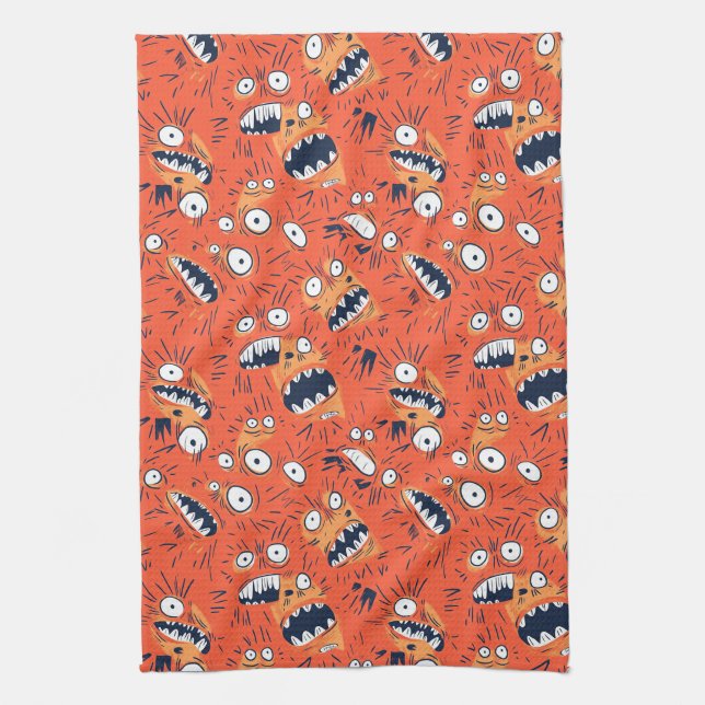 Funny Orange Monster Shouting Face  Kitchen Towel (Vertical)
