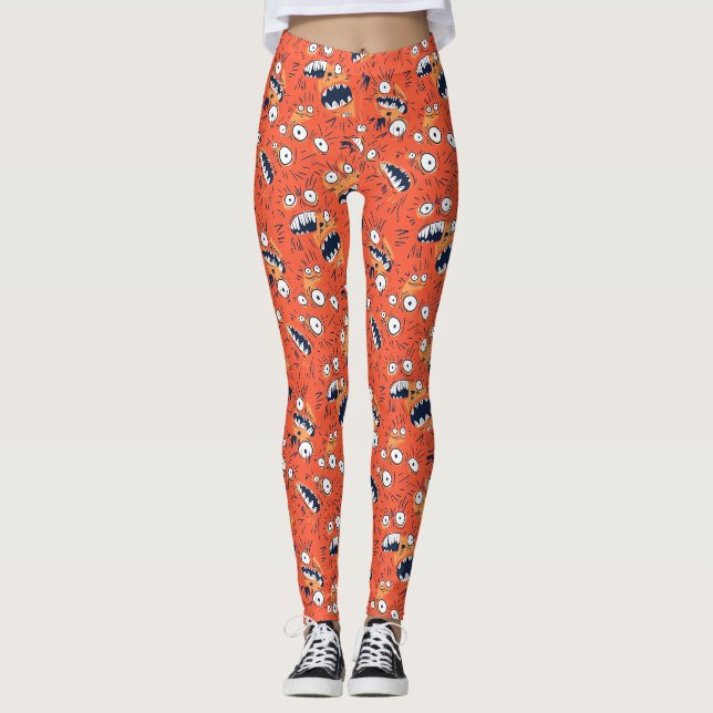 Funny Orange Monster Shouting Face  Leggings (Front)