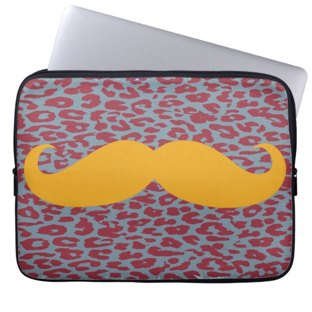 Funny Orange Moustache Laptop Sleeve (Front)