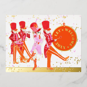 Funny Orange-Red Watercolored Nutcracker Foil Holiday Postcard