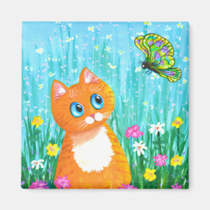 Funny Orange Tabby Cat Butterfly Creationarts Magnet