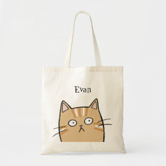 Funny Orange Tabby Cat Custom Name Library books Tote Bag