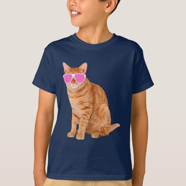 Funny Orange Tabby Cat With Sunglasses T-Shirt (Front)