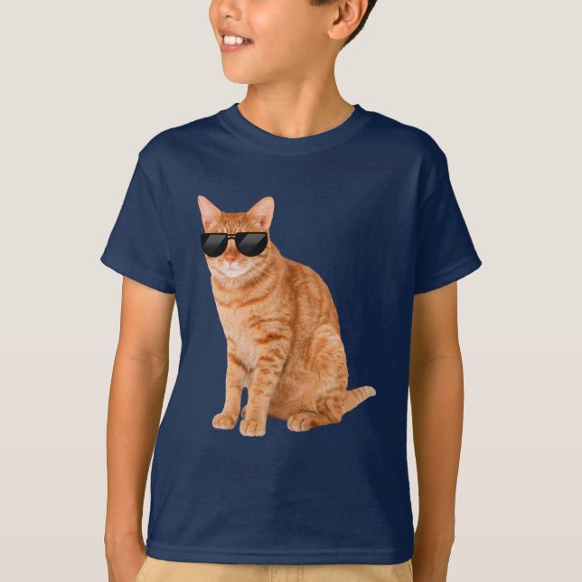Funny Orange Tabby Cat With Sunglasses T-Shirt (Front)