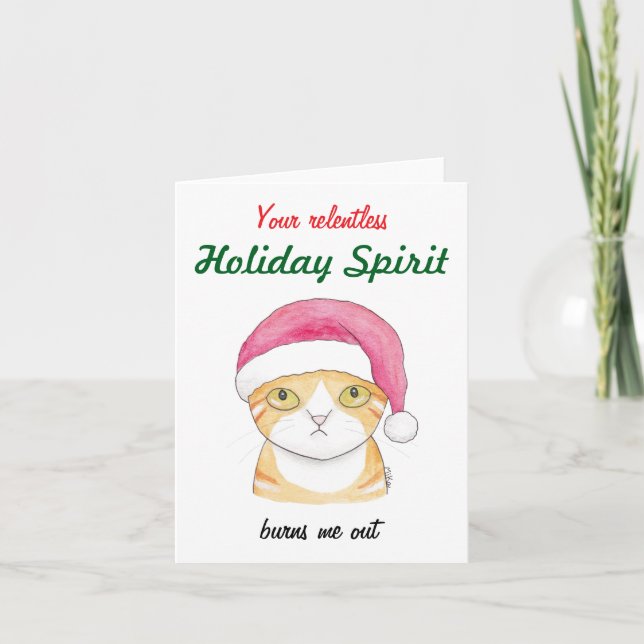 Funny Orange Tabby Ginger Grumpy Cat Christmas  Holiday Card (Front)