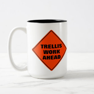 Funny orange trellis work ahead caution road sign  Two-Tone coffee mug