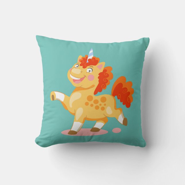 Funny orange unicorn throw pillow (Front)