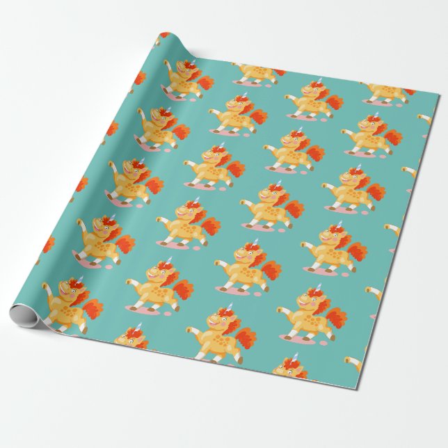 Funny orange unicorn wrapping paper (Unrolled)