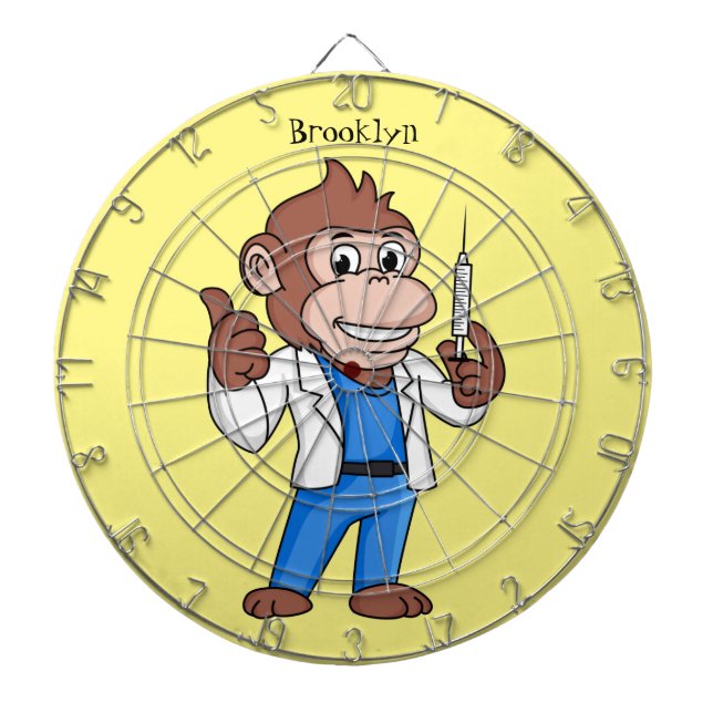 Funny orangutan ape cartoon doctor dartboard (Front)