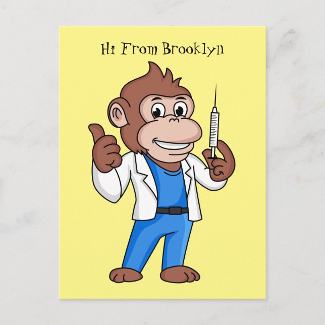 Funny orangutan ape cartoon doctor postcard (Front)