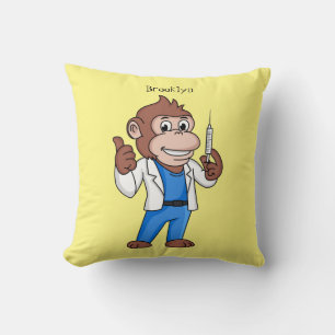 Funny orangutan ape cartoon doctor throw pillow
