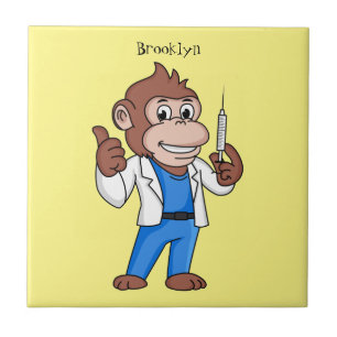 Funny orangutan ape cartoon doctor tile
