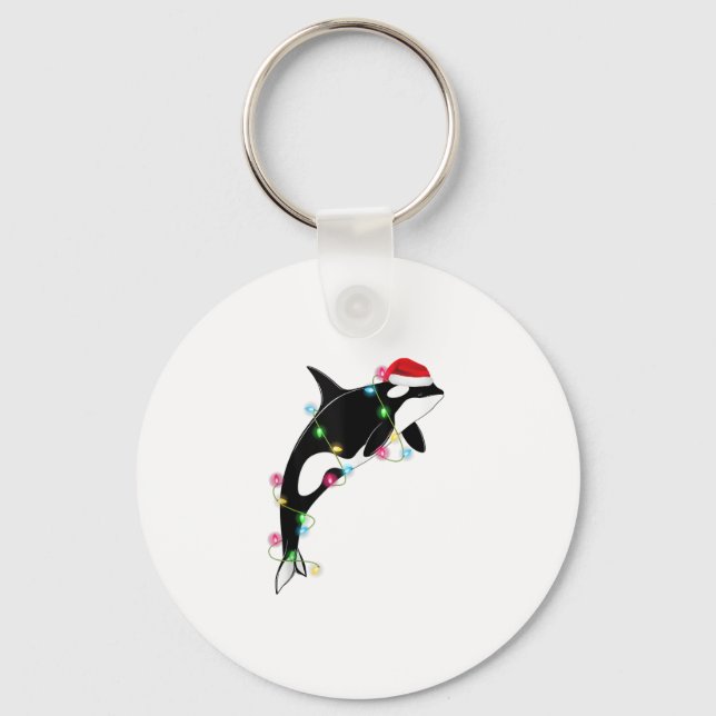 Funny Orca Killer Whale Santa Hat Christmas Sea An Keychain (Front)