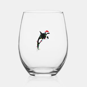 Funny Orca Killer Whale Santa Hat Christmas Sea An Stemless Wine Glass