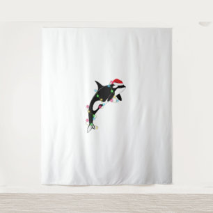 Funny Orca Killer Whale Santa Hat Christmas Sea An Tapestry