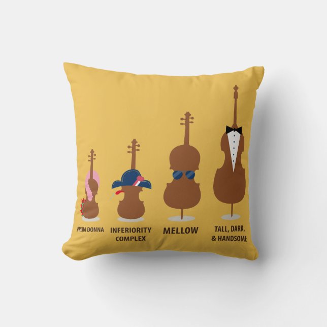 Funny Orchestra Strings Instruments Throw Pillow (Front)