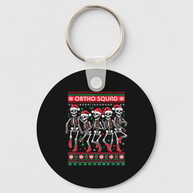 Funny Ortho Squad Christmas Three Santa Skeletons  Keychain (Front)