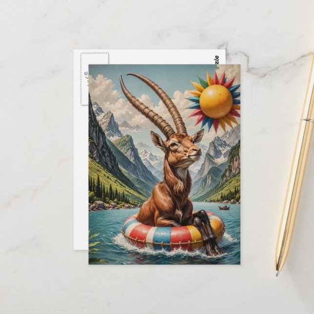 Funny Oryx on a Float Trip Postcard (Front/Back In Situ)