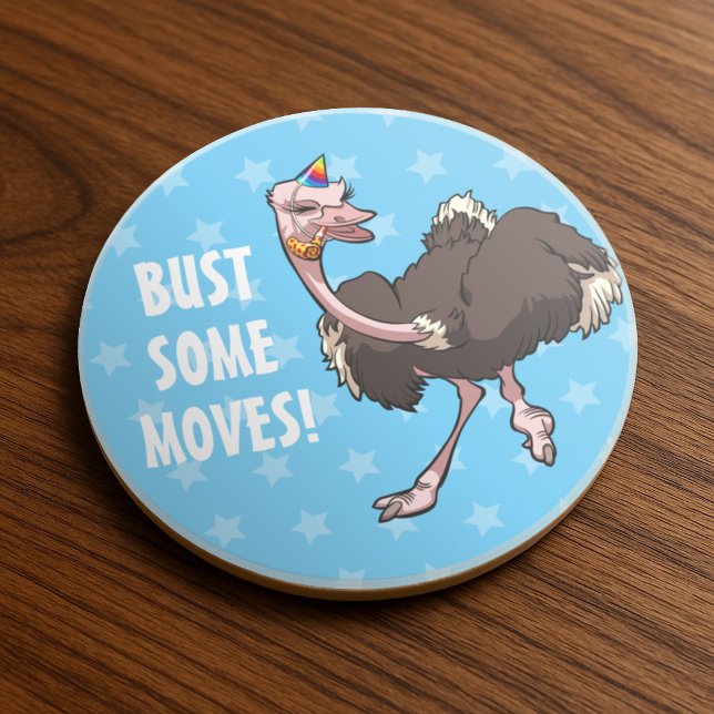 Funny Ostrich Artwork Bust Some Moves! Bird Design Coaster (Creator Uploaded)
