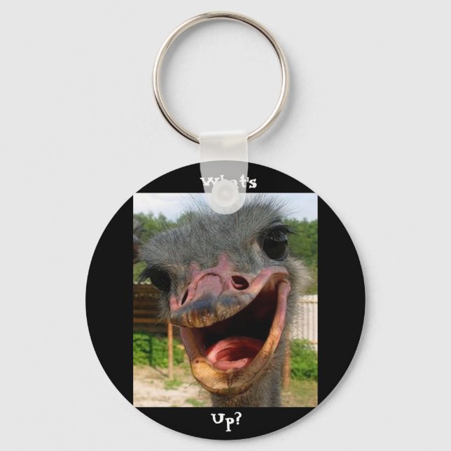 Funny Ostrich Bird Photo What's Up Keychain (Front)