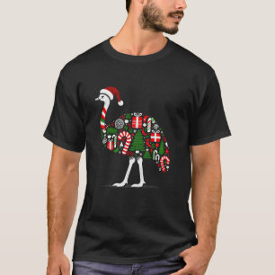 Funny Ostrich Christmas Tree Lights Santa Womens M T-Shirt