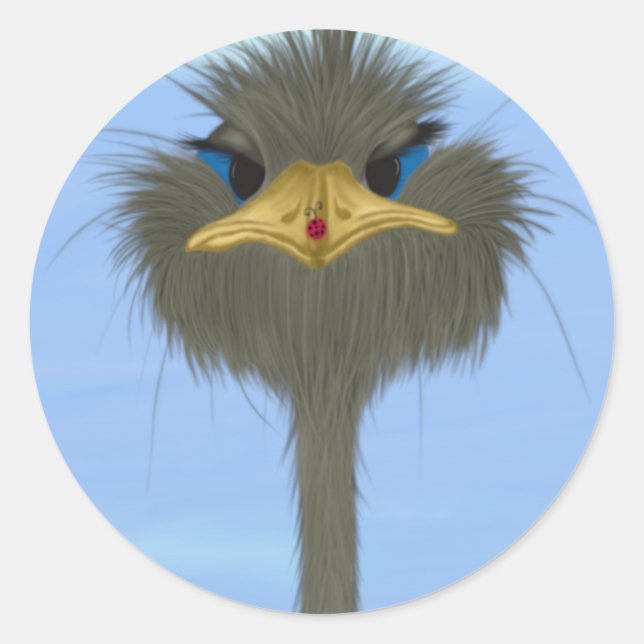 Funny Ostrich George And The Cute Ladybug Classic Round Sticker (Front)