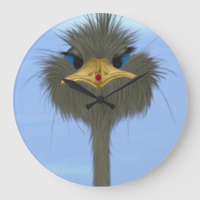 Funny Ostrich George And The Cute Ladybug Large Clock (Front)
