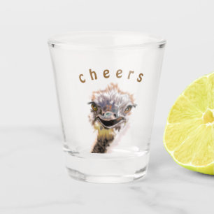Funny Ostrich Shot Glass with Text Cheers