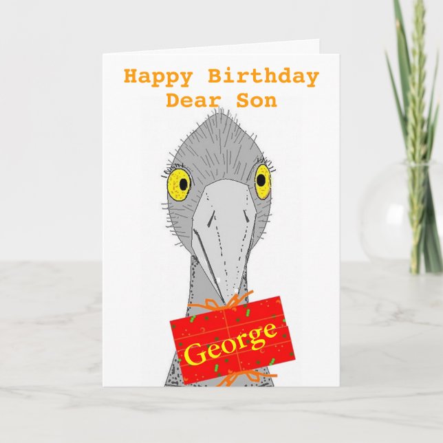 Funny Ostrich, Son, add name, Birthday Card (Front)