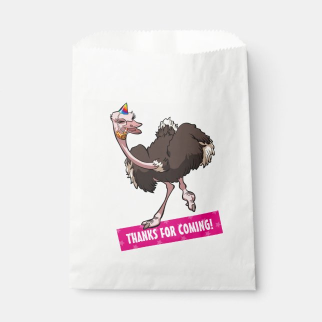 Funny Ostrich Thanks For Coming! Party Hat Cartoon Favour Bag (Front)