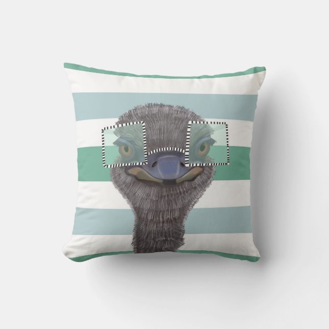 Funny Ostrich With Glasses Throw Pillow (Front)