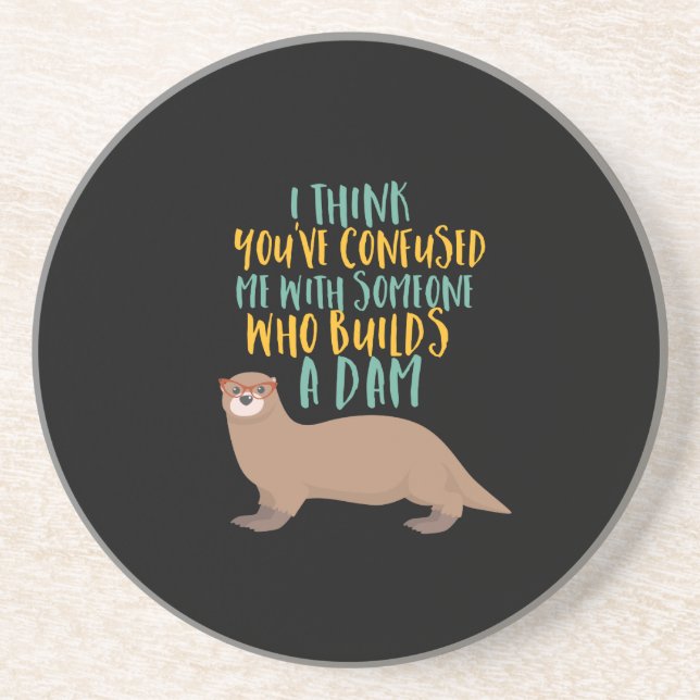 Funny Otter Cartoon Confused with Dam Beaver Coaster (Front)