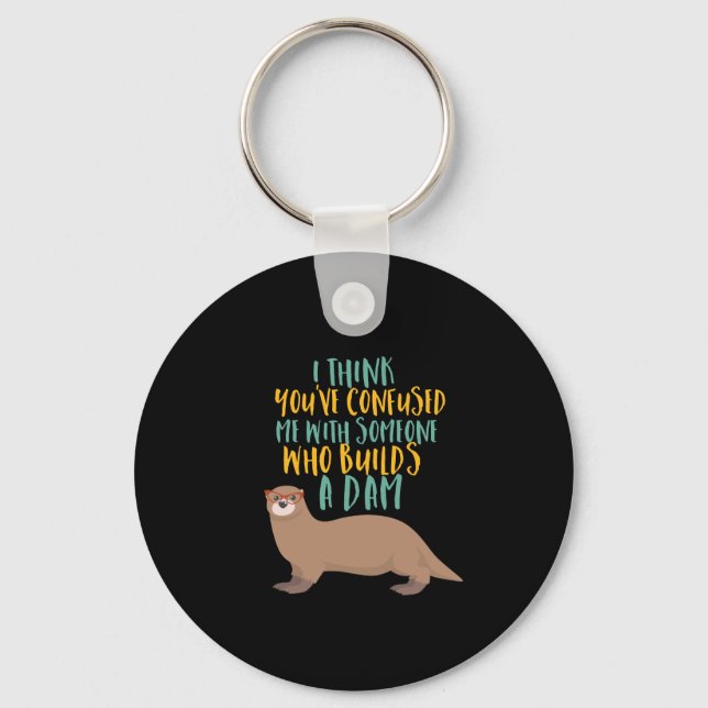 Funny Otter Cartoon Confused with Dam Beaver Keychain (Front)