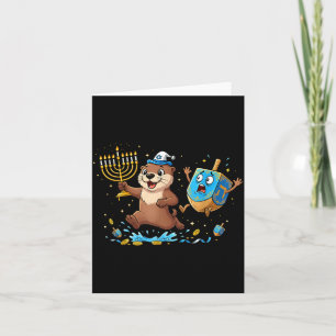 Funny Otter Dreidel Menorah Hanukkah Kids Womens M Card