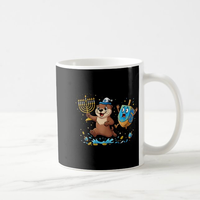 Funny Otter Dreidel Menorah Hanukkah Kids Womens M Coffee Mug (Right)