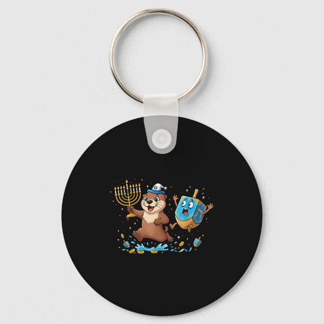 Funny Otter Dreidel Menorah Hanukkah Kids Womens M Keychain (Front)