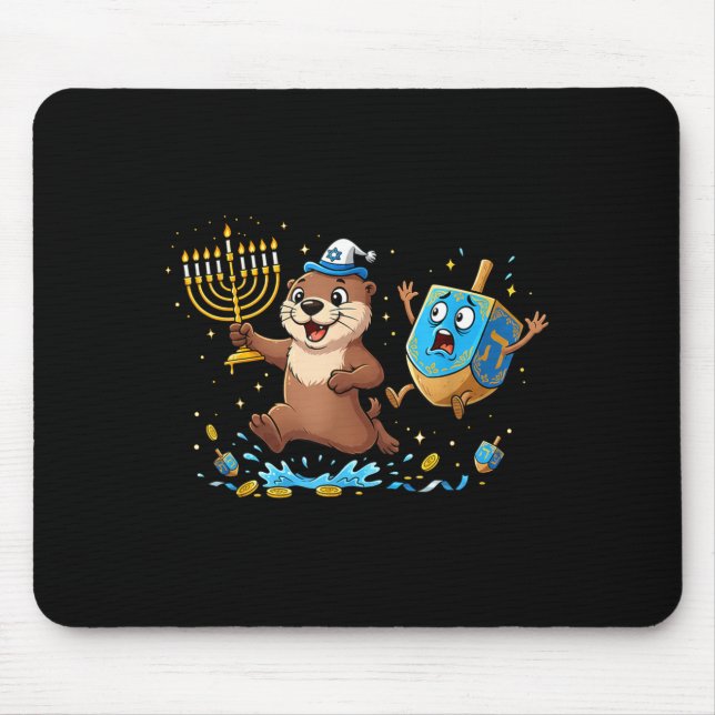 Funny Otter Dreidel Menorah Hanukkah Kids Womens M Mouse Pad (Front)